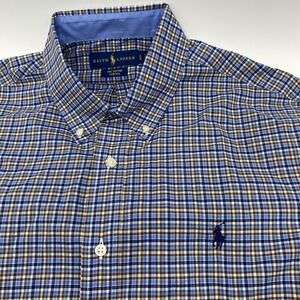 Polo Ralph Lauren Stretch Fit Blue Button Down‎ L/S Shirt Large Oxford Blue Pony